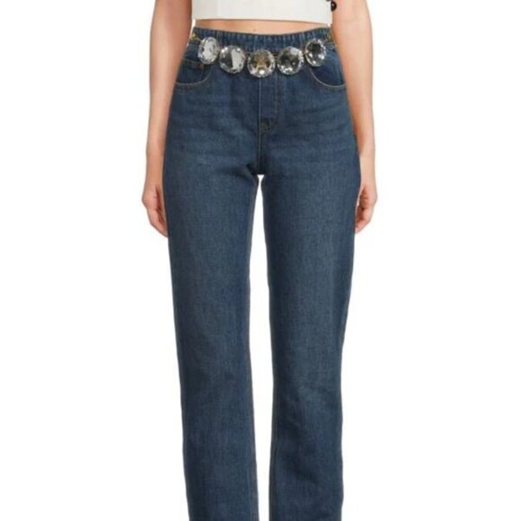 NWT Area Jumbo Crystal Belt Jeans - Size 27 - Picture 1 of 2